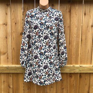 Zara Trafaluc Women's Long Sleeve Antique Floral Dress Mock Neck Open Back Sz S